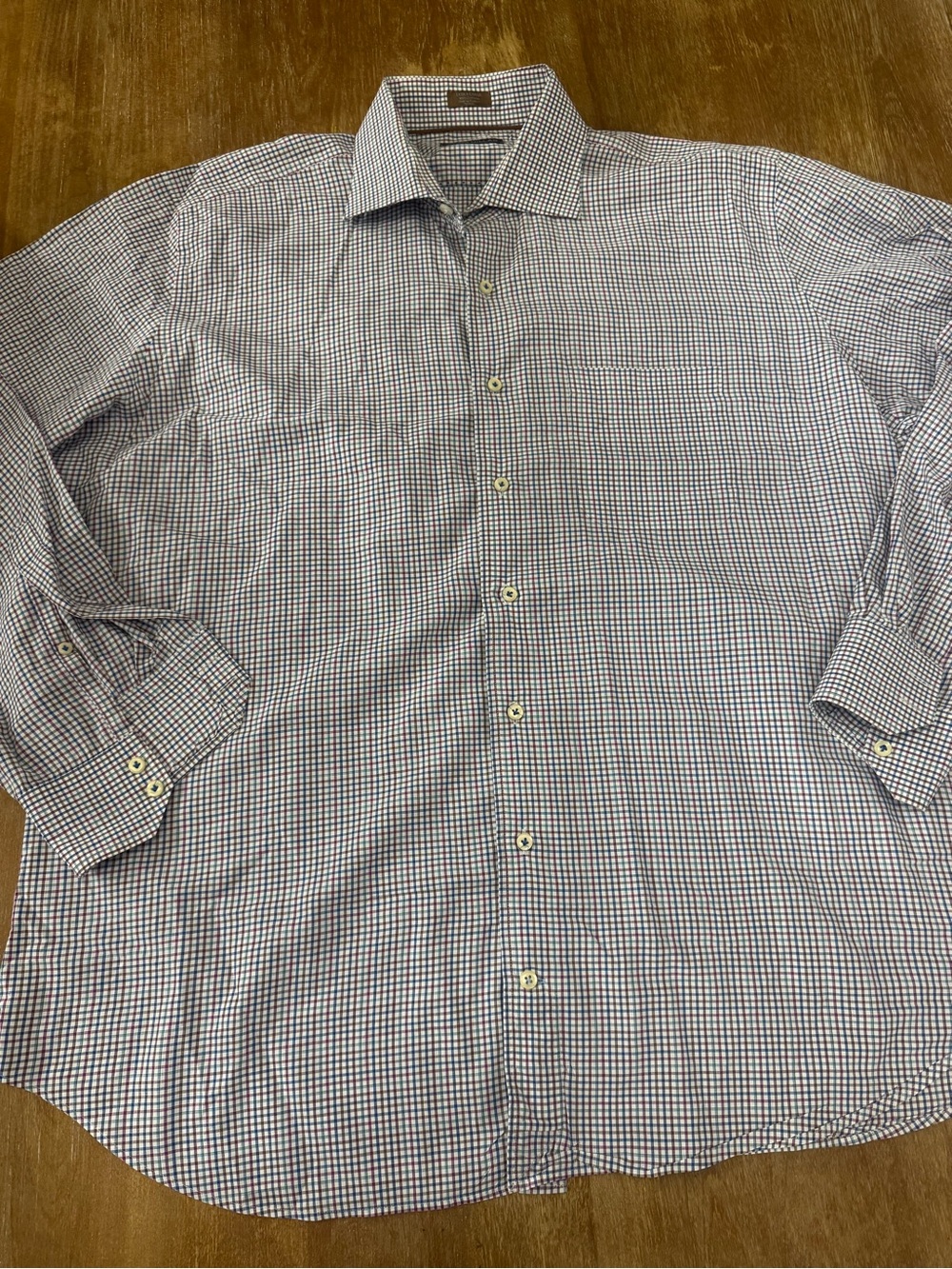 Peter Millar Men’s Blue & White Micro-Check Dress Shirt